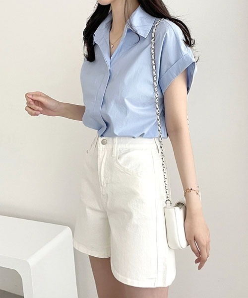 urge:(アージコロン )の「【URGE:】フレンチ スリーブ 半袖 ブラウス(シャツ/ブラウス・レディース・ブルー/ホワイト・X-LARGE/LARGE/MEDIUM/SMALL)」の5枚目の写真