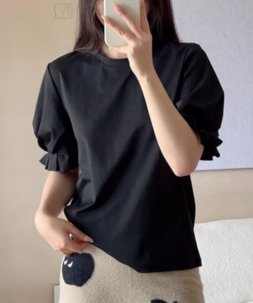 shoppinggo(ショッピングゴー)の「夏服Tシャツ パフスリーブトップス レディース(Tシャツ/カットソー・レディース・ホワイト/ブラック・M/L)」の1枚目の写真