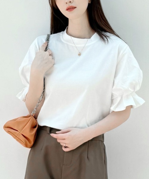 shoppinggo(ショッピングゴー)の「夏服Tシャツ パフスリーブトップス レディース(Tシャツ/カットソー・レディース・ホワイト/ブラック・M/L)」の3枚目の写真