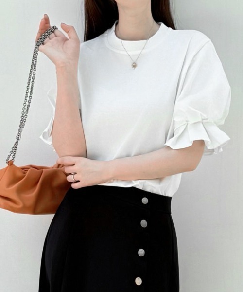 shoppinggo(ショッピングゴー)の「夏服Tシャツ パフスリーブトップス レディース(Tシャツ/カットソー・レディース・ホワイト/ブラック・M/L)」の4枚目の写真