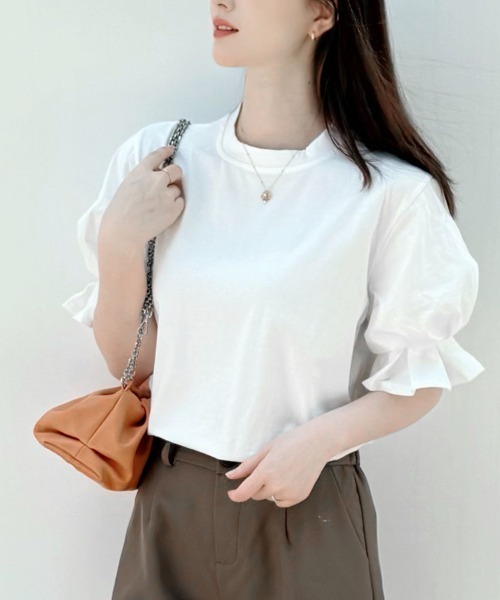 shoppinggo(ショッピングゴー)の「夏服Tシャツ パフスリーブトップス レディース(Tシャツ/カットソー・レディース・ホワイト/ブラック・M/L)」の5枚目の写真