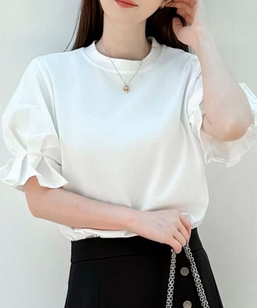 shoppinggo(ショッピングゴー)の「夏服Tシャツ パフスリーブトップス レディース(Tシャツ/カットソー・レディース・ホワイト/ブラック・M/L)」の11枚目の写真