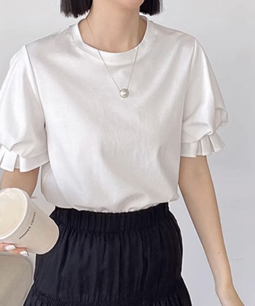 shoppinggo(ショッピングゴー)の「夏服Tシャツ パフスリーブトップス レディース(Tシャツ/カットソー・レディース・ホワイト/ブラック・M/L)」の19枚目の写真