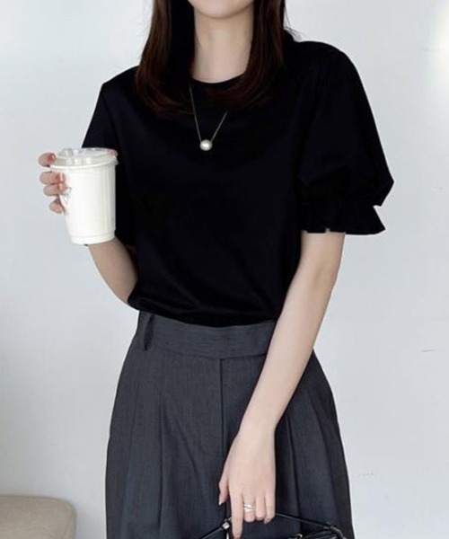 shoppinggo(ショッピングゴー)の「夏服Tシャツ パフスリーブトップス レディース(Tシャツ/カットソー・レディース・ホワイト/ブラック・M/L)」の21枚目の写真