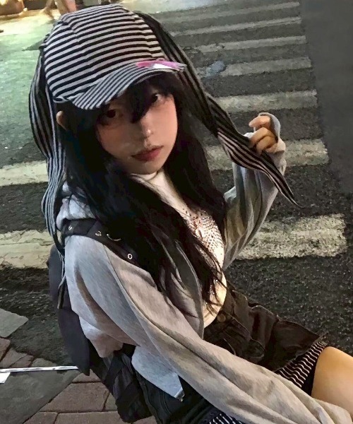 UP START（アップスタート）の「【LAMPOON】うさ耳ボーダーキャップ（キャップ・レディース・ブラック・FREE）」の3枚目の写真