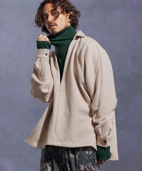 Jih Nunc（ジーヌンク）の「ms6172-ディープスキッパー起毛プルオーバーシャツ（シャツ/ブラウス・メンズ・グレー/ライトベージュ/ブラック・L/M/S）」の3枚目の写真