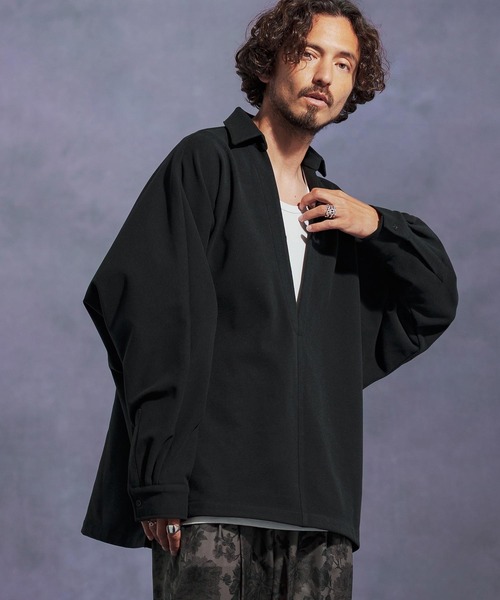 Jih Nunc（ジーヌンク）の「ms6172-ディープスキッパー起毛プルオーバーシャツ（シャツ/ブラウス・メンズ・グレー/ライトベージュ/ブラック・L/M/S）」の6枚目の写真