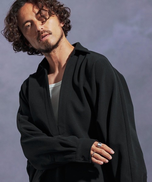 Jih Nunc（ジーヌンク）の「ms6172-ディープスキッパー起毛プルオーバーシャツ（シャツ/ブラウス・メンズ・グレー/ライトベージュ/ブラック・L/M/S）」の7枚目の写真