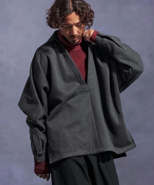 Jih Nunc（ジーヌンク）の「ms6172-ディープスキッパー起毛プルオーバーシャツ（シャツ/ブラウス・メンズ・グレー/ライトベージュ/ブラック・L/M/S）」の12枚目の写真