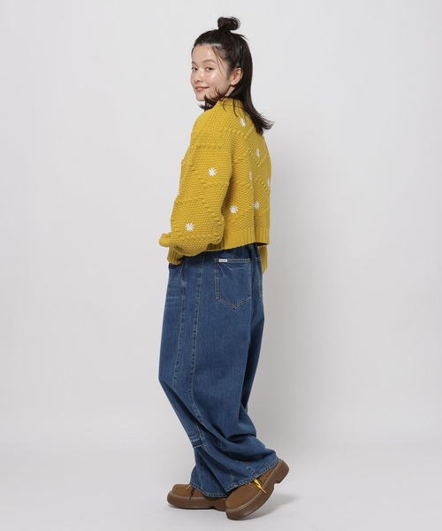 【506】アナイ　チュールフラワー刺繍切替カーディガン　38 白　緑　黄色 506】アナイ チュールフラワー刺繍切替カーディガン 38 白 緑 黄色 506