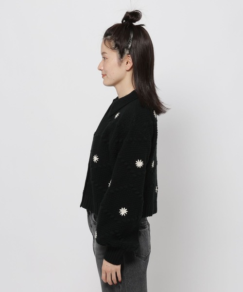 美品★LEONARD★無地×花柄フラワー カーディガンジャケット ブラック M 美品☆LEONARD☆無地×花柄フラワー カーディガンジャケット ブラック M