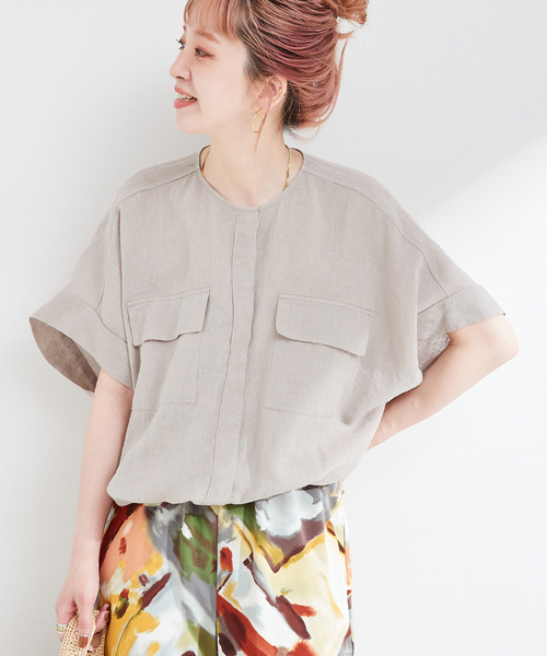 B.C STOCK(ベーセーストック)の「《追加》【WEB限定】手洗い可 / リネンブレンドメッシュSSドルマンブルゾン(その他アウター・レディース・ベージュ/ネイビー・FREE)」の2枚目の写真