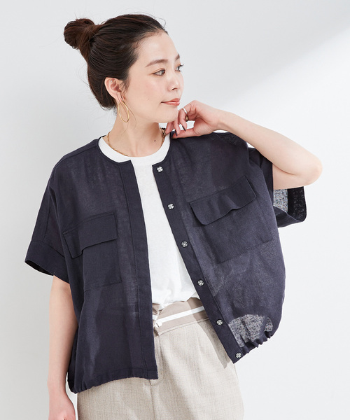 B.C STOCK(ベーセーストック)の「《追加》【WEB限定】手洗い可 / リネンブレンドメッシュSSドルマンブルゾン(その他アウター・レディース・ベージュ/ネイビー・FREE)」の1枚目の写真