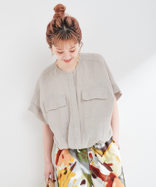 B.C STOCK(ベーセーストック)の「《追加》【WEB限定】手洗い可 / リネンブレンドメッシュSSドルマンブルゾン(その他アウター・レディース・ベージュ/ネイビー・FREE)」の7枚目の写真