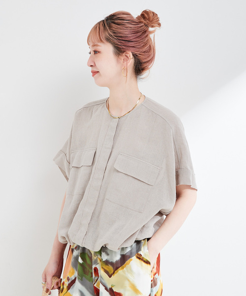 B.C STOCK(ベーセーストック)の「《追加》【WEB限定】手洗い可 / リネンブレンドメッシュSSドルマンブルゾン(その他アウター・レディース・ベージュ/ネイビー・FREE)」の8枚目の写真