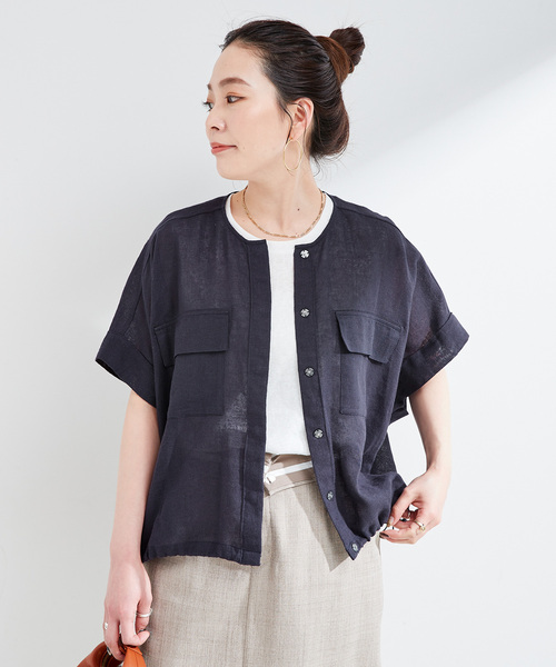 B.C STOCK(ベーセーストック)の「《追加》【WEB限定】手洗い可 / リネンブレンドメッシュSSドルマンブルゾン(その他アウター・レディース・ベージュ/ネイビー・FREE)」の14枚目の写真