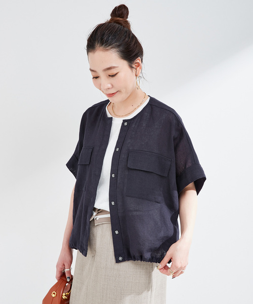 B.C STOCK(ベーセーストック)の「《追加》【WEB限定】手洗い可 / リネンブレンドメッシュSSドルマンブルゾン(その他アウター・レディース・ベージュ/ネイビー・FREE)」の15枚目の写真