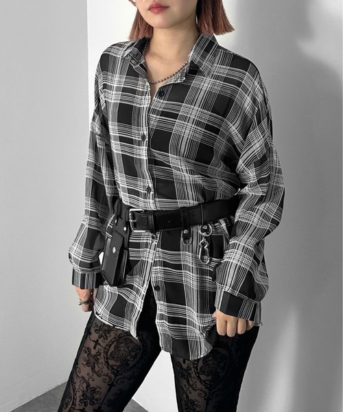 セール】【jiasecond.】シアーチェックオーバーシャツ / トップス