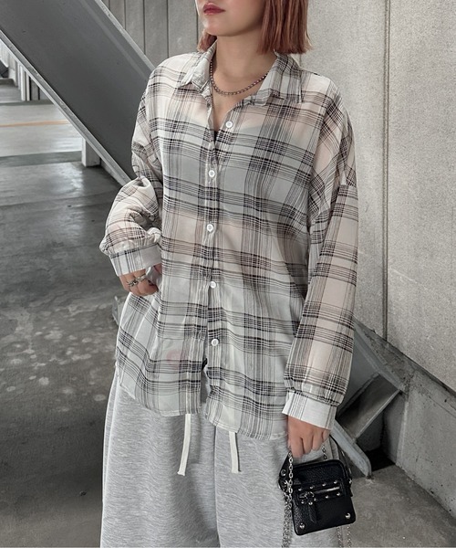 セール】【jiasecond.】シアーチェックオーバーシャツ / トップス