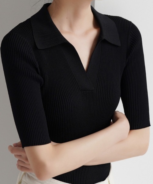 Beststore(ベストストア)の「ポロシャツ 半袖 ヘンリーネック レディース(ポロシャツ・レディース・ホワイト/ブラック/ダークグリーン/グリーン・FREE)」の12枚目の写真