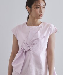 t157 【グッチ】　レディース　紫　トップス　リボン　半袖　Sサイズ レディースのトップス（パープル/紫色系・リボン）ファッション
