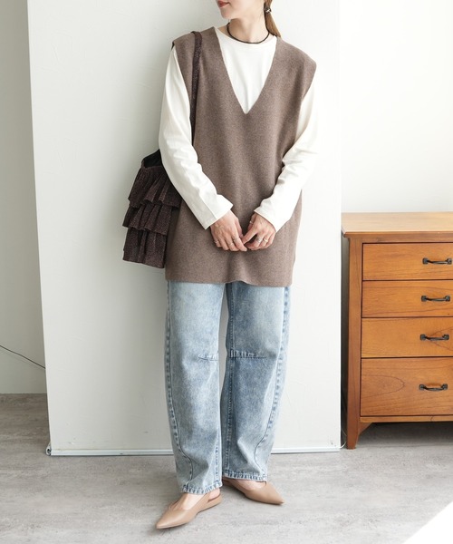 reca（レカ）の「深Vネックニットベスト（ベスト・レディース・モカ/ブラック/グレー・M）」の13枚目の写真