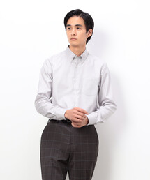 【形態安定加工】コンパクト 千鳥柄 釦ダウンドレスシャツ