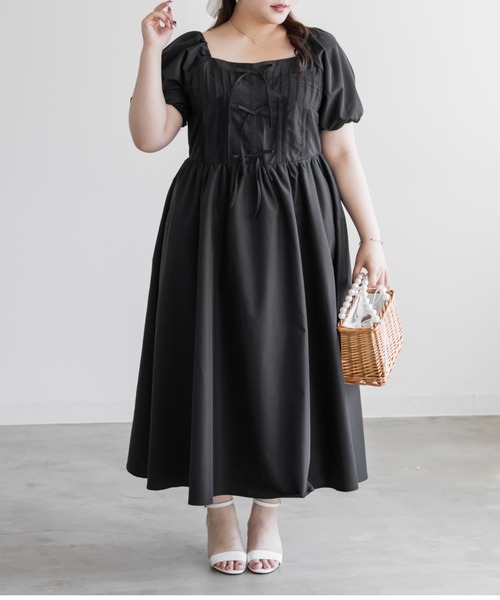CLETTE(クレット)の「CLETTEオリジナルレース使いピンタックワンピース(ワンピース・レディース・ブルー/ブラック/ブラック系その他・LL/3L/4L)」の1枚目の写真