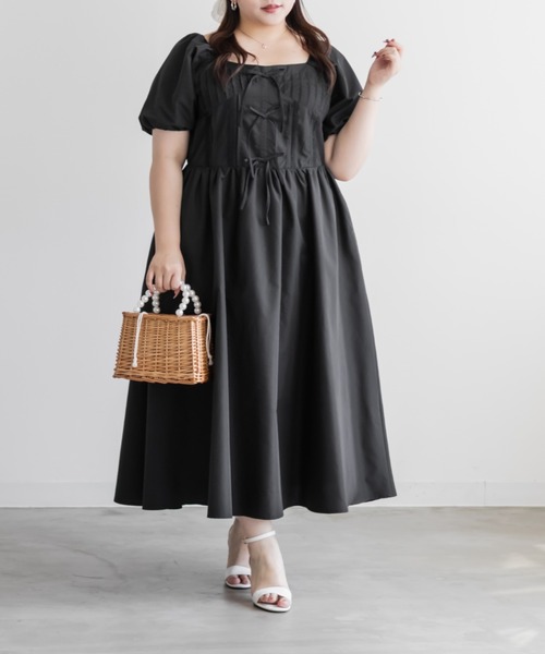 CLETTE(クレット)の「CLETTEオリジナルレース使いピンタックワンピース(ワンピース・レディース・ブルー/ブラック/ブラック系その他・LL/3L/4L)」の4枚目の写真