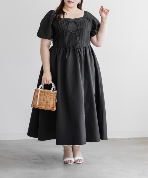 CLETTE(クレット)の「CLETTEオリジナルレース使いピンタックワンピース(ワンピース・レディース・ブルー/ブラック/ブラック系その他・LL/3L/4L)」の5枚目の写真