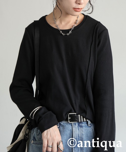 antiqua(アンティカ)の「シュッと美 メロウデザイン トップス(Tシャツ/カットソー・レディース・ブルー系その他/グリーン系その他/グレー系その他/ブラック系その他/ホワイト系その他/ダークグレー/アイボリー/グリーン/ブルー/ブラック・P/R)」の5枚目の写真