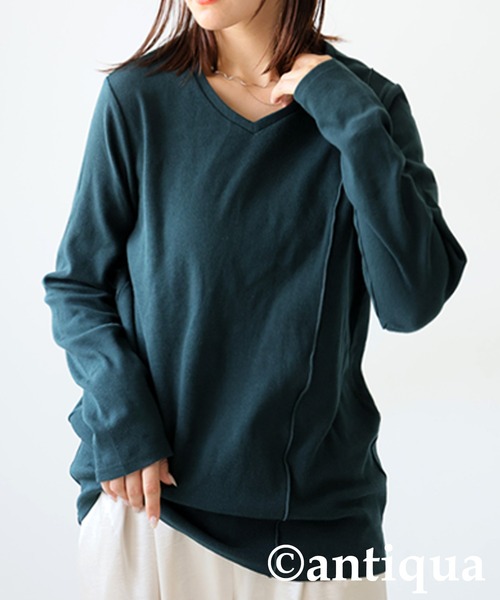 antiqua(アンティカ)の「シュッと美 メロウデザイン トップス(Tシャツ/カットソー・レディース・ブルー系その他/グリーン系その他/グレー系その他/ブラック系その他/ホワイト系その他/ダークグレー/アイボリー/グリーン/ブルー/ブラック・P/R)」の8枚目の写真