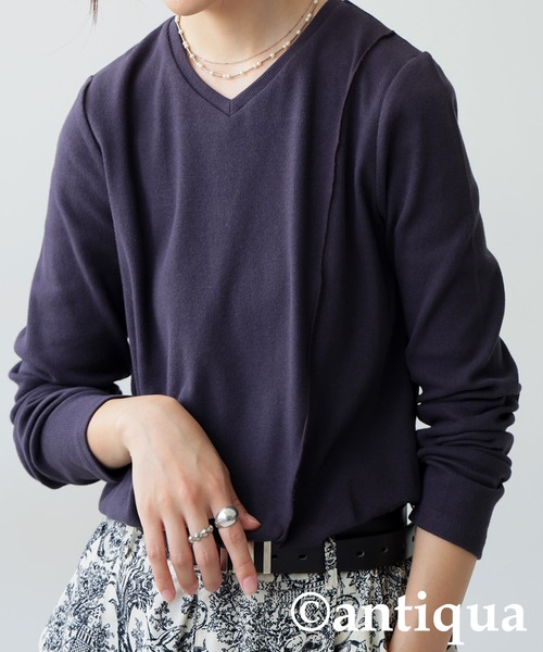 antiqua(アンティカ)の「シュッと美 メロウデザイン トップス(Tシャツ/カットソー・レディース・ブルー系その他/グリーン系その他/グレー系その他/ブラック系その他/ホワイト系その他/ダークグレー/アイボリー/グリーン/ブルー/ブラック・P/R)」の6枚目の写真