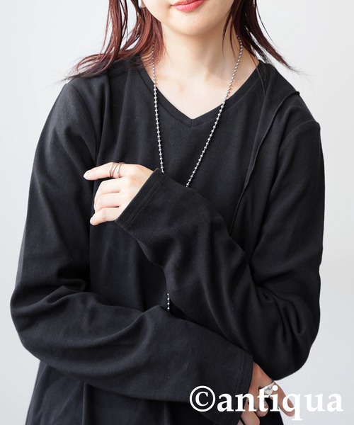antiqua(アンティカ)の「シュッと美 メロウデザイン トップス(Tシャツ/カットソー・レディース・ブルー系その他/グリーン系その他/グレー系その他/ブラック系その他/ホワイト系その他/ダークグレー/アイボリー/グリーン/ブルー/ブラック・P/R)」の4枚目の写真