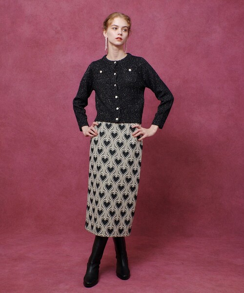 セール】【LOULOU WILLOUGHBY】NEONハートジャガードタイトスカート