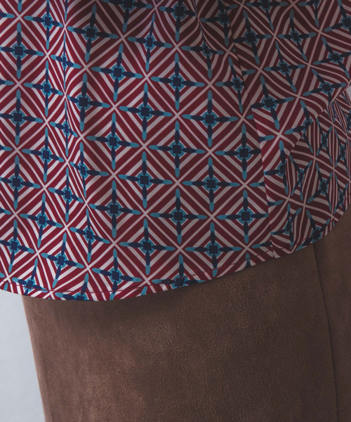 セール】【NARACAMICIE】幾何柄サテンボウタイ付長袖ブラウス（シャツ