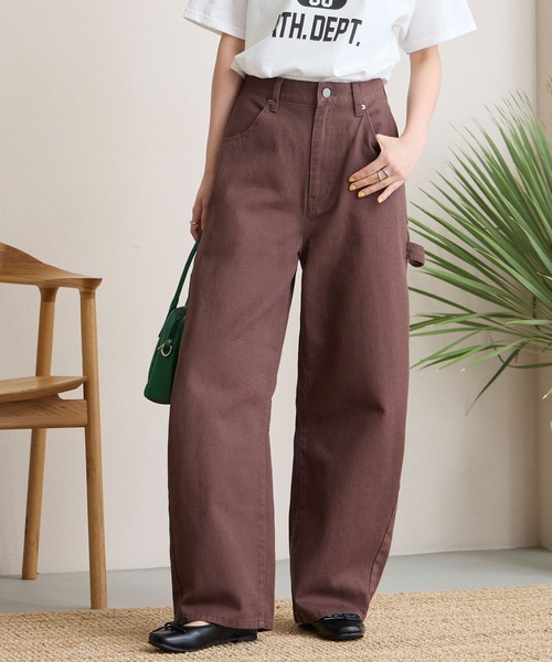 THE CRAFT CREW PRODUCTS(ザクラフトクループロダクツ)の「ヴィンテージ加工 カーブシルエットペインターデニムパンツ / クイックドライ【THE CRAFT CREW PRODUCTS】(デニムパンツ・レディース・ワンウォッシュ/ブラック/インディゴブルー/ブルー/サックスブルー/ネイビー/ブラック系/ブラウン・S/L/M)」の4枚目の写真