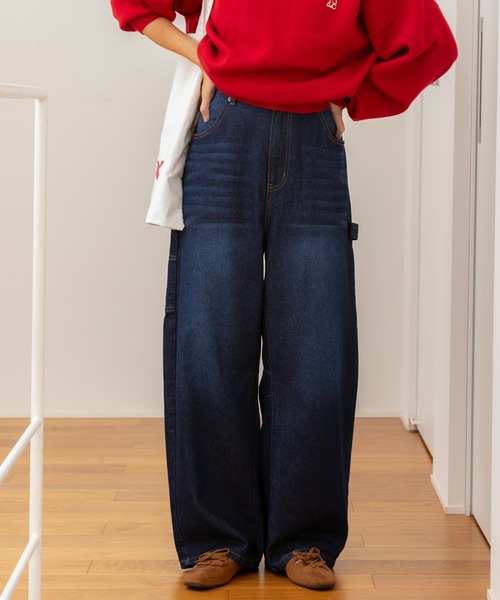 THE CRAFT CREW PRODUCTS（ザクラフトクループロダクツ）の「ヴィンテージ加工 カーブシルエットペインターデニムパンツ【THE CRAFT CREW PRODUCTS】（デニムパンツ・レディース・ワンウォッシュ/ブラック/インディゴブルー/ブルー・S/L/M）」の4枚目の写真