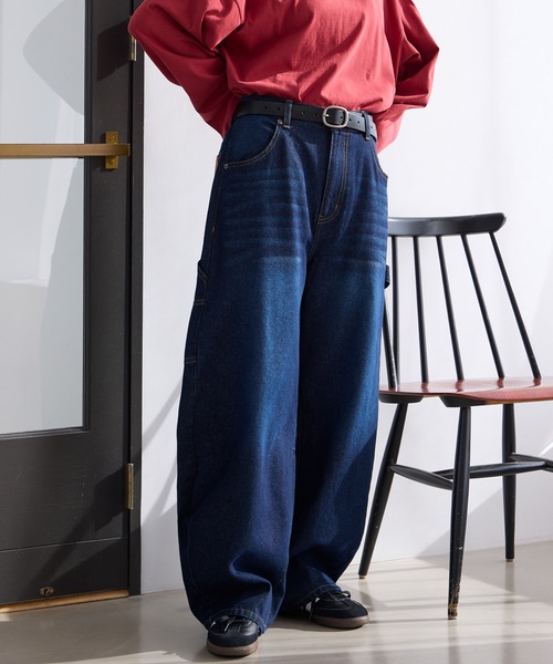 THE CRAFT CREW PRODUCTS（ザクラフトクループロダクツ）の「ヴィンテージ加工 カーブシルエットペインターデニムパンツ【THE CRAFT CREW PRODUCTS】（デニムパンツ・レディース・ワンウォッシュ/ブラック/インディゴブルー/ブルー・S/L/M）」の3枚目の写真