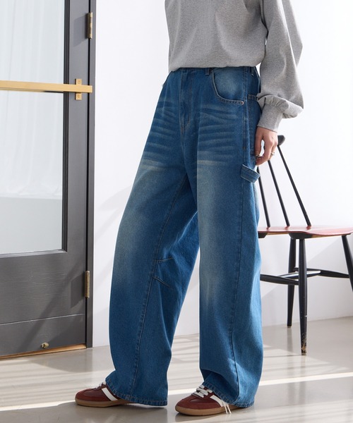 THE CRAFT CREW PRODUCTS（ザクラフトクループロダクツ）の「ヴィンテージ加工 カーブシルエットペインターデニムパンツ【THE CRAFT CREW PRODUCTS】（デニムパンツ・レディース・ワンウォッシュ/ブラック/インディゴブルー/ブルー・S/L/M）」の9枚目の写真