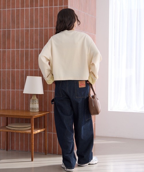 THE CRAFT CREW PRODUCTS(ザクラフトクループロダクツ)の「ヴィンテージ加工 カーブシルエットペインターデニムパンツ / クイックドライ【THE CRAFT CREW PRODUCTS】(デニムパンツ・レディース・ワンウォッシュ/ブラック/インディゴブルー/ブルー/サックスブルー/ネイビー/ブラック系/ブラウン・S/L/M)」の18枚目の写真