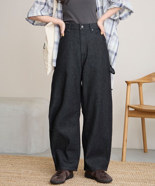 ヴィンテージ加工 カーブシルエットペインターデニムパンツ / クイック