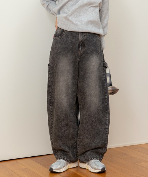 セール】ヴィンテージ加工 カーブシルエットペインターデニムパンツ