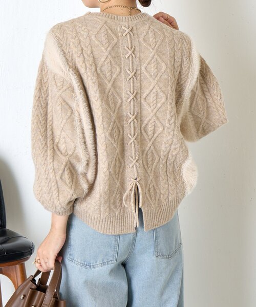 後ろ姿で惹きつける】バックレースアップニット（ニット/セーター