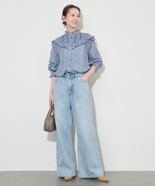 Lee(リー)の「LEE/リー SLOBE別注 タックワイドデニム(デニムパンツ・レディース・サックスブルー・38/36)」の9枚目の写真