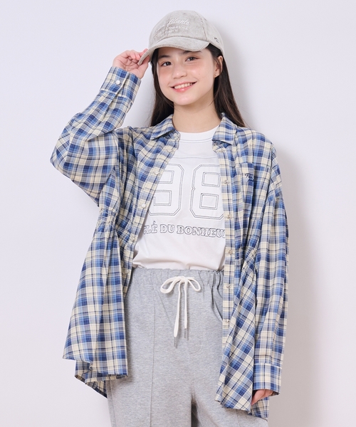 pom ponette junior（ポンポネットジュニア）の「フロントペプラムチェックシャツ（シャツ/ブラウス・キッズ・ブルー/ブラック・M:150cm/L:160cm）」の2枚目の写真