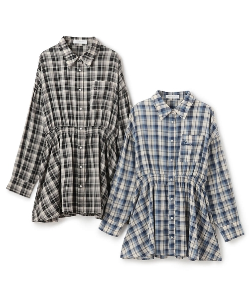 pom ponette junior（ポンポネットジュニア）の「フロントペプラムチェックシャツ（シャツ/ブラウス・キッズ・ブルー/ブラック・M:150cm/L:160cm）」の11枚目の写真