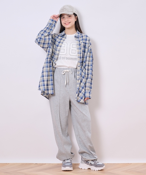 pom ponette junior（ポンポネットジュニア）の「フロントペプラムチェックシャツ（シャツ/ブラウス・キッズ・ブルー/ブラック・M:150cm/L:160cm）」の4枚目の写真