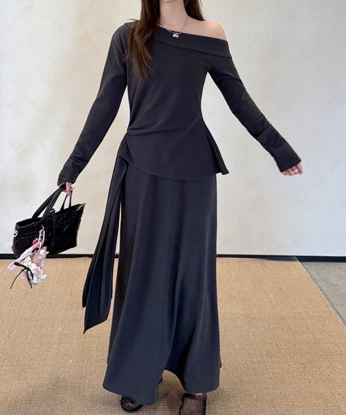 Lace Ladies(レースレディース)の「サイド リボン ペプラム ワンショルダー セットアップ(セットアップ・レディース・グレー/ブラック・FREE/S)」の10枚目の写真