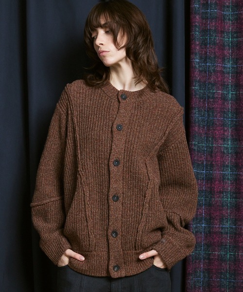 UNISEX》3 colors Wool Nylon Prime-Over Crew Neck Knit Cardigan/三